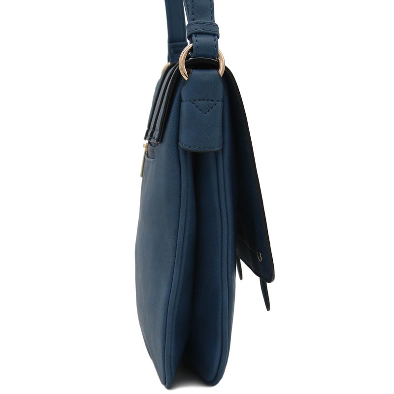 ALYSSA Double Compartment Large Flapover Crossbody Bag (Navy Blue) - Image 4